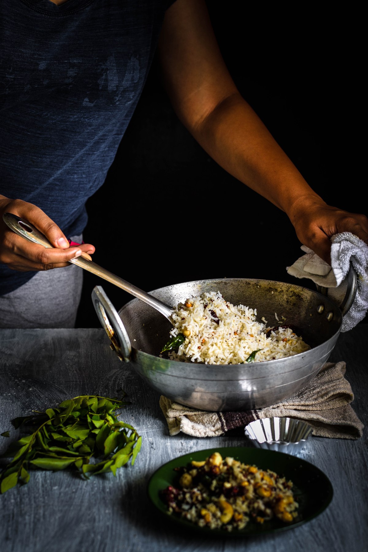 Coconut Rice with a Red chilli, Curry Leaf and Gram Tempering